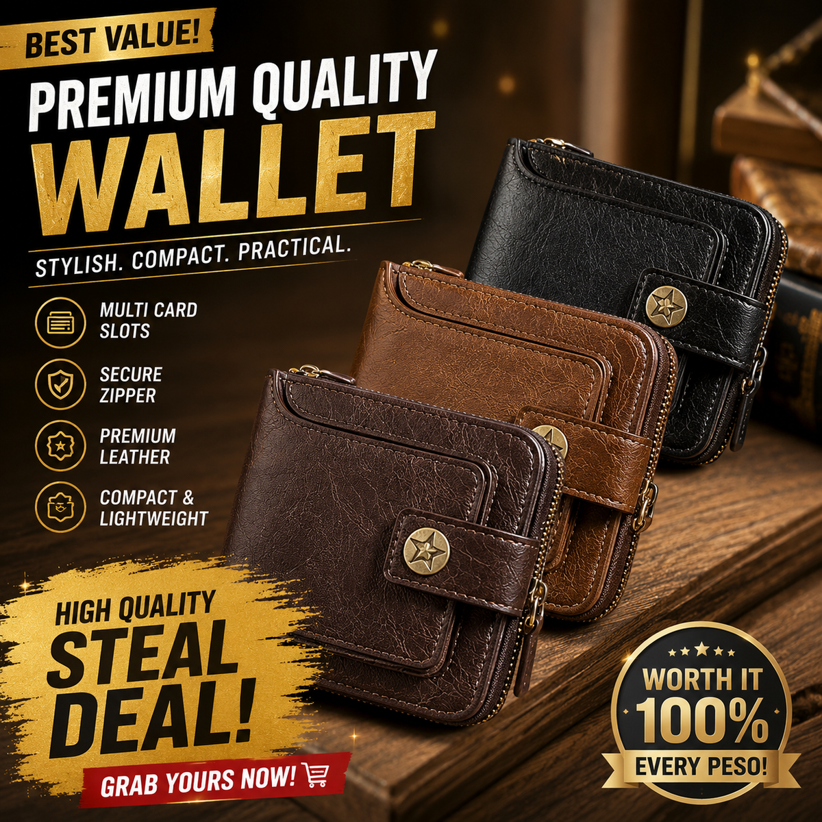 Men's Vintage Leather Bi-Fold Wallet