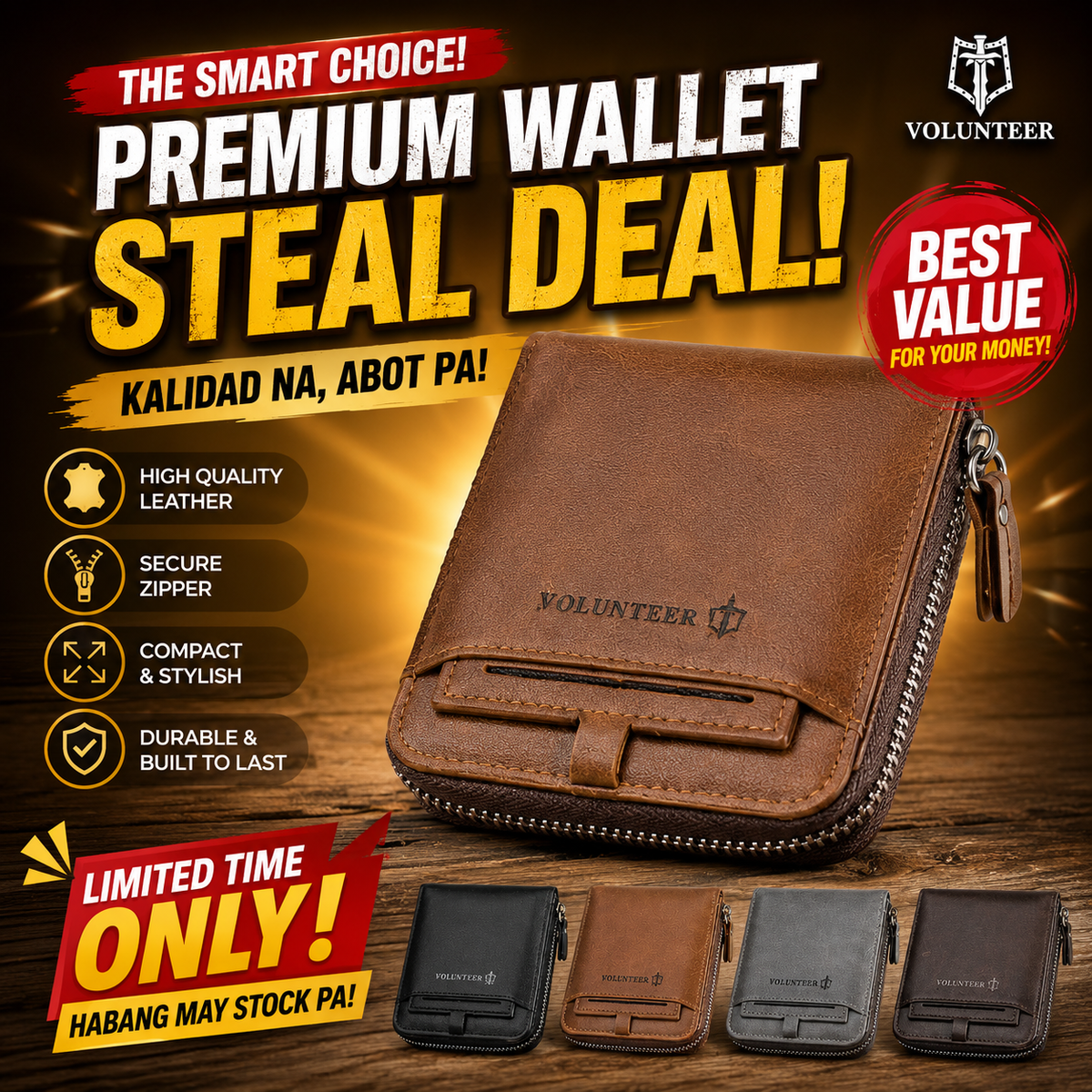 Men's Leather Bifold Zipper Around Wallet