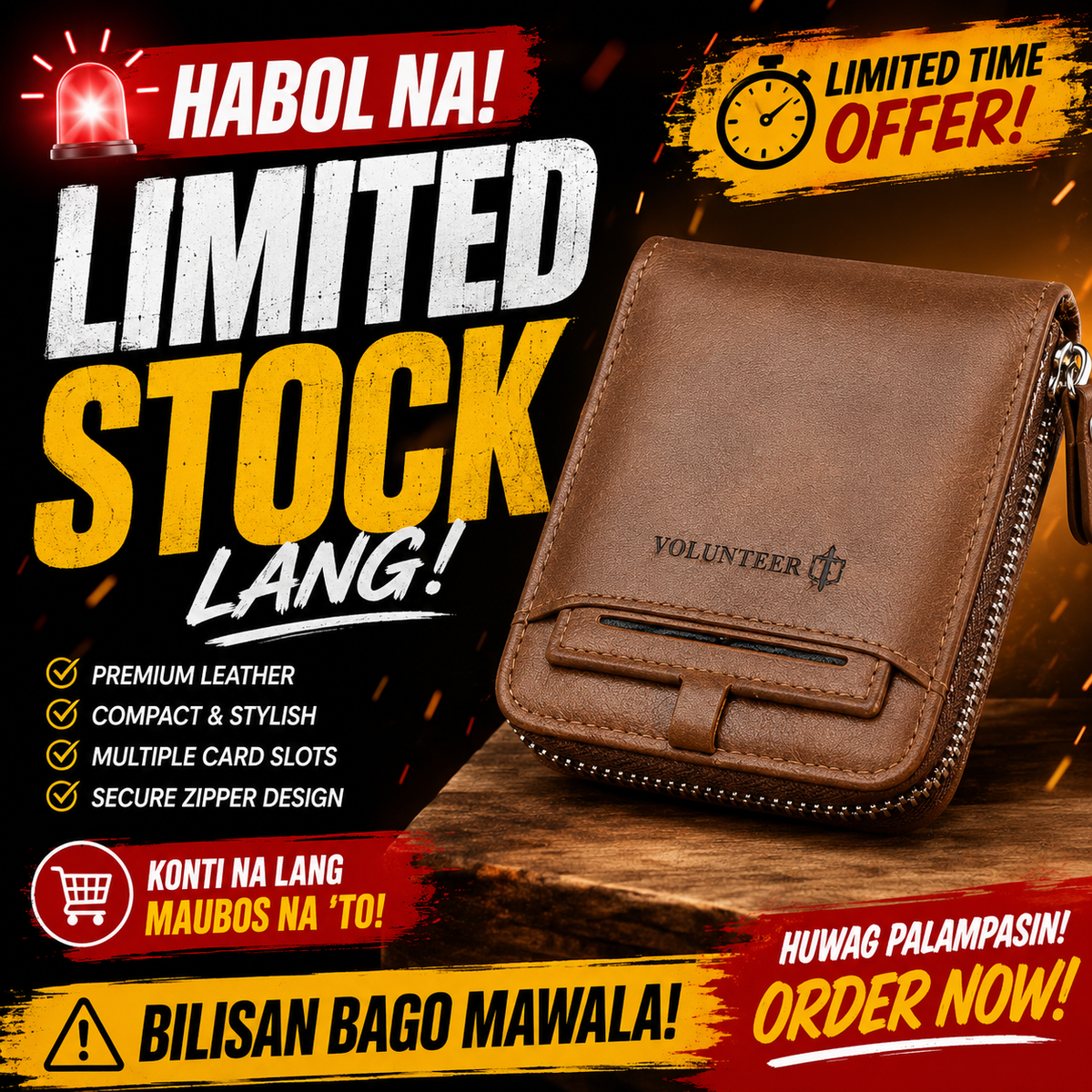 Men's Leather Bifold Zipper Around Wallet