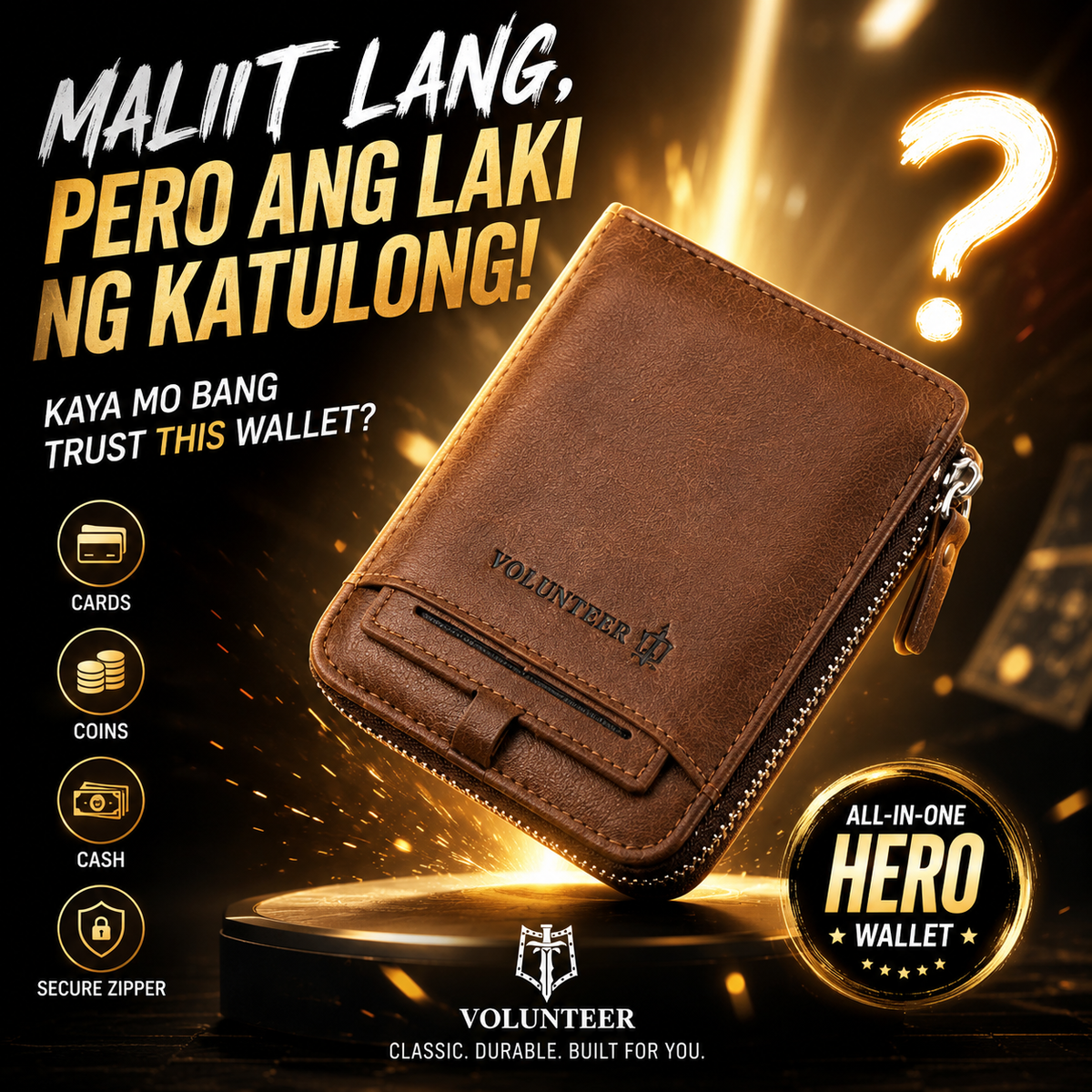 Men's Leather Bifold Zipper Around Wallet