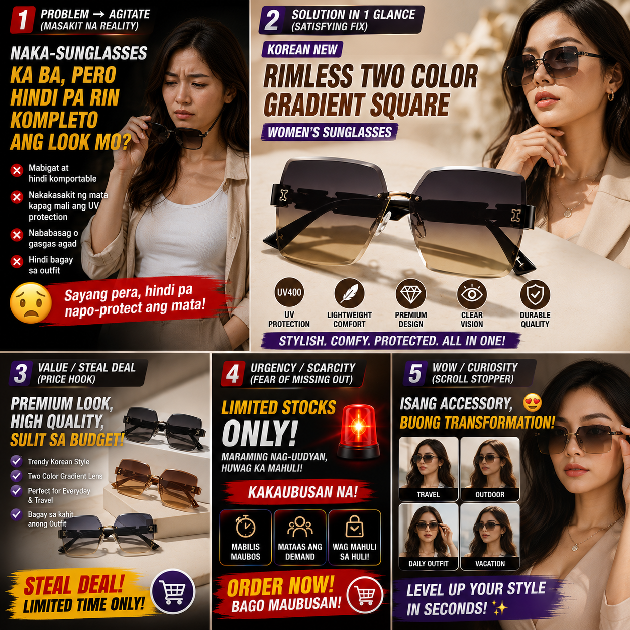 Korean NEW Rimless Two Color Gradient Square Women's Sunglasses