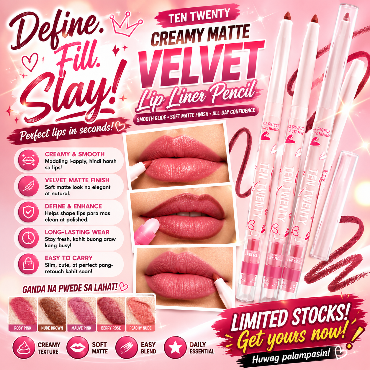 TEN TWENTY Creamy Matte Velvet Lip Liner Pencil