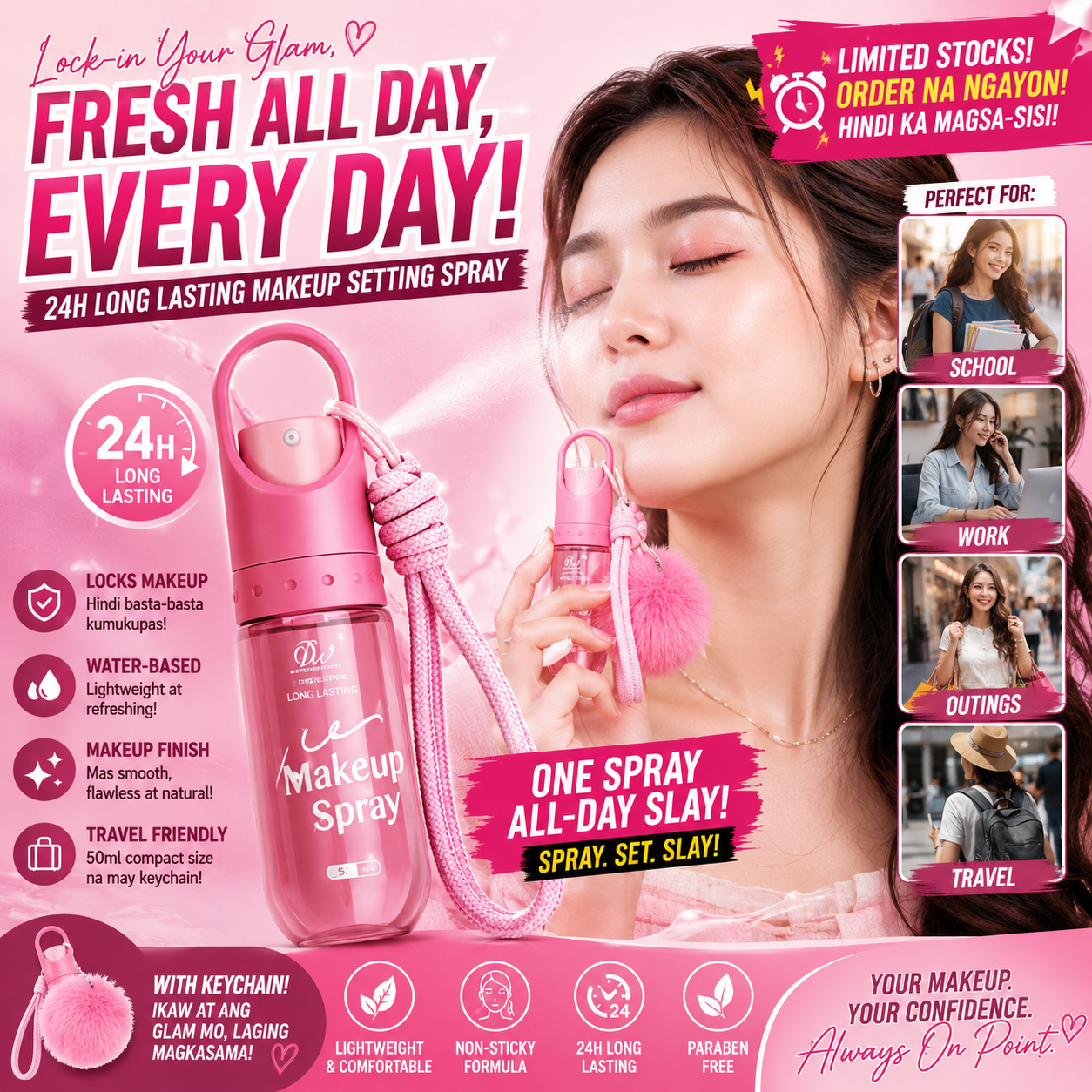 DW 24h Long Lasting Makeup Setting Spray W/ Keychain 50ml