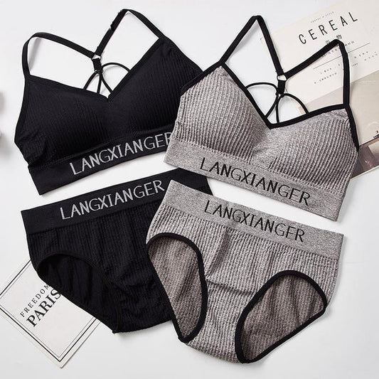 Women Sports Underwear Set Strings Backless Bra & High Waist Panties Set