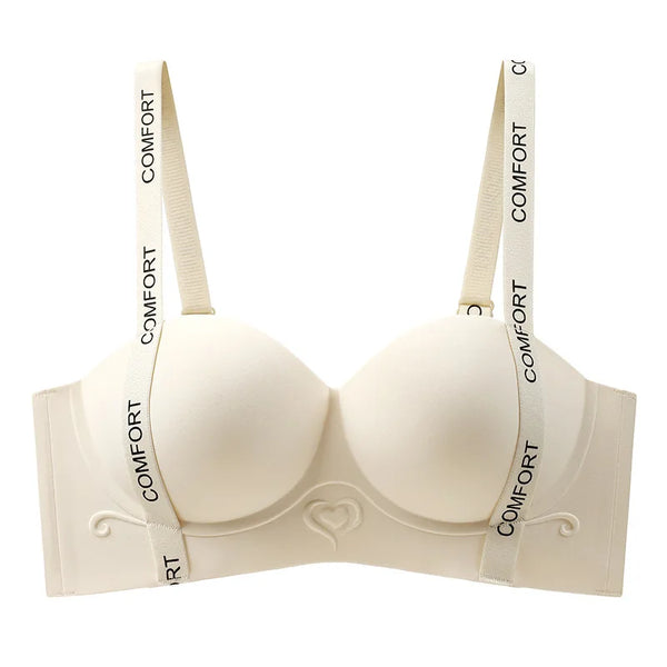 Letter Shoulder Strap Seamless Push Up Bra