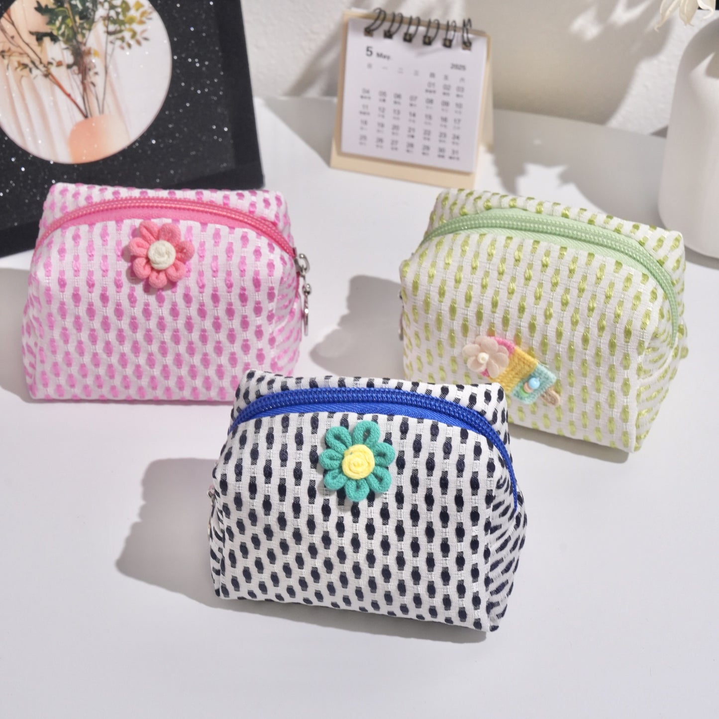 Mini Embroidered Waffle Pouch