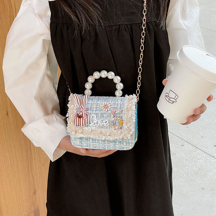 Girl's Pearl Handle Tweed Mini Bag