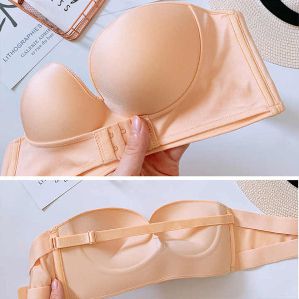 Seamless Strapless Push Up Front Buckle Lift Bra