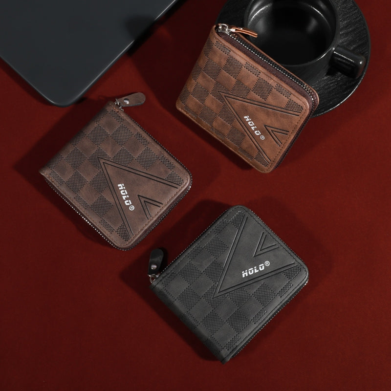 Men's Vintage Leather Tri-Fold Zipper Wallet