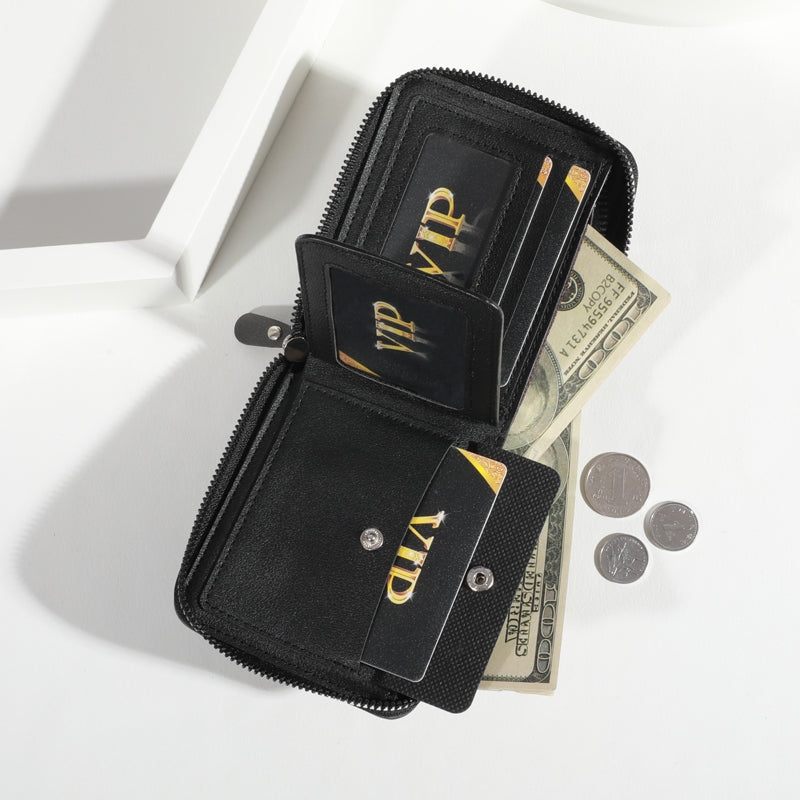 Men's Vintage Leather Tri-Fold Zipper Wallet