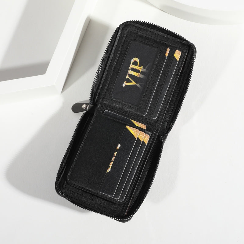 Men's Vintage Leather Tri-Fold Zipper Wallet