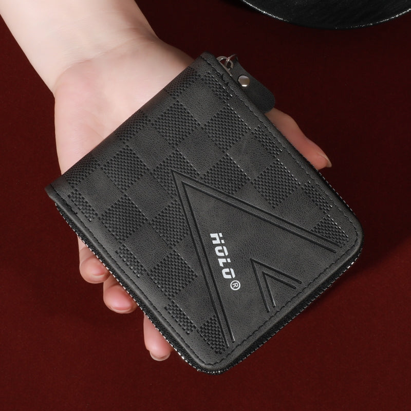 Men's Vintage Leather Tri-Fold Zipper Wallet