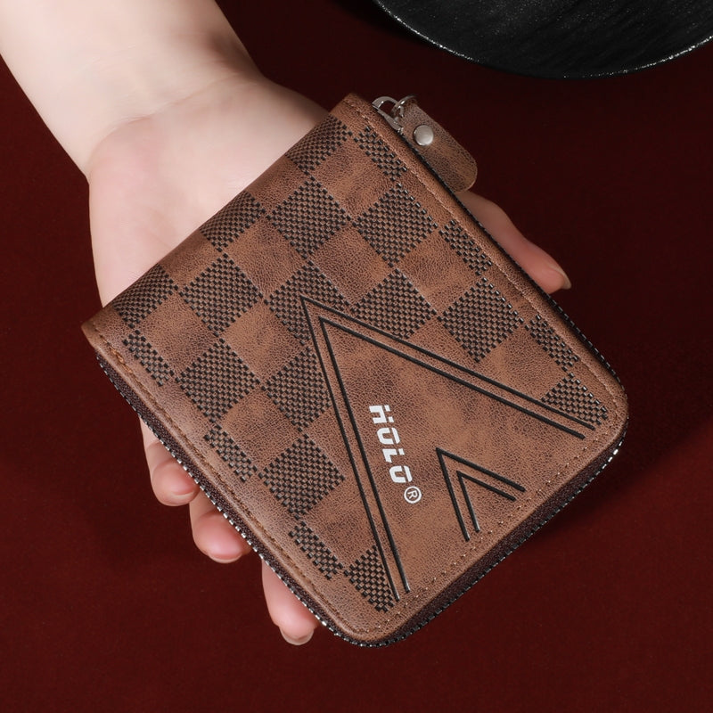 Men's Vintage Leather Tri-Fold Zipper Wallet