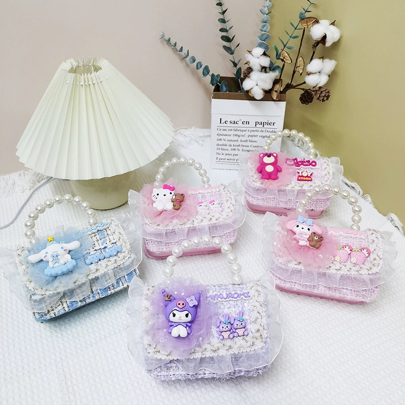 Girl's Pearl Handle Tweed Mini Bag