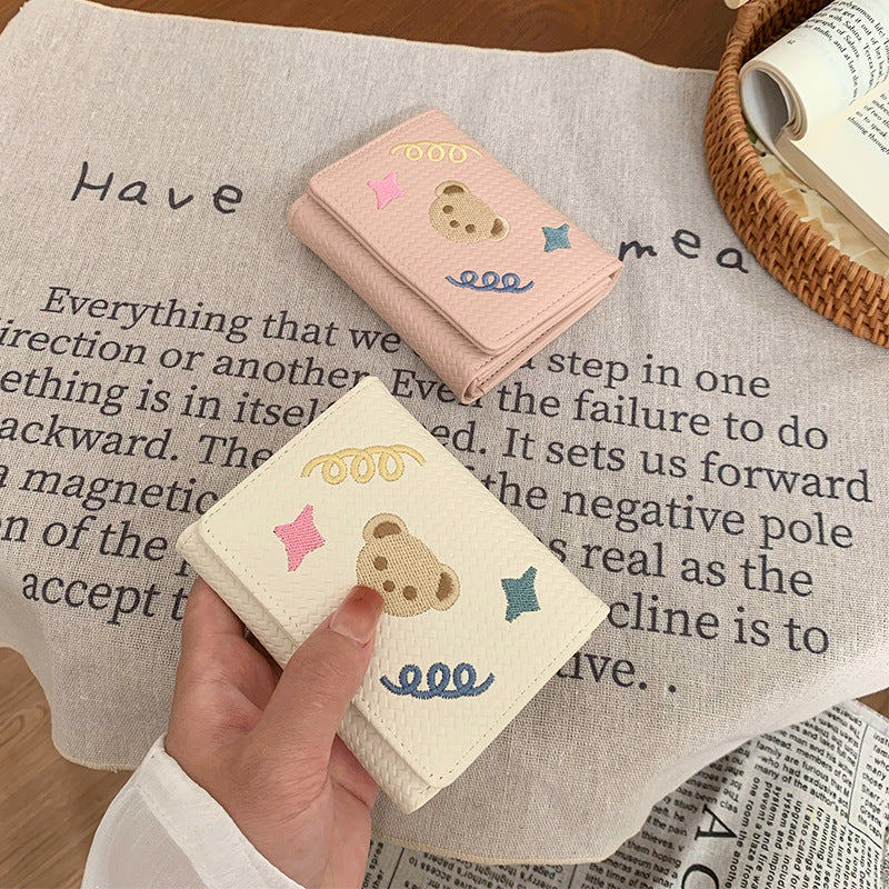 Women's Trifold Bear-Embroidered Wallet
