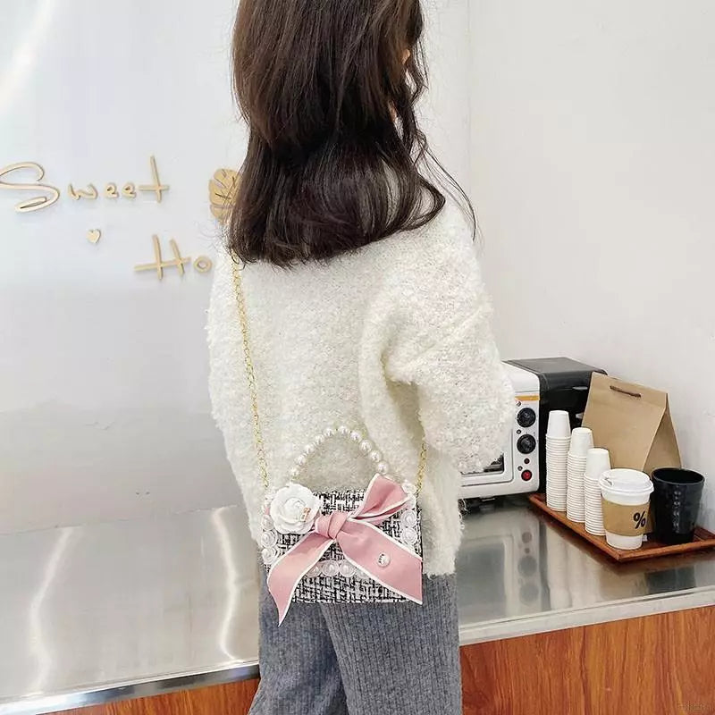 Girl's Pearl Handle Tweed Mini Bag