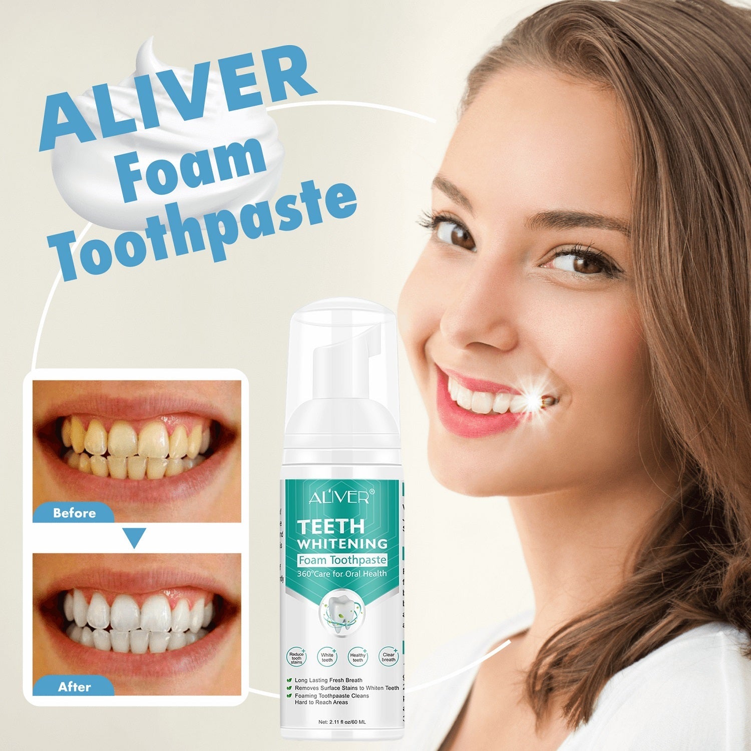 ALIVER TEETH WHITENING FOAM TOOTHPASTE – Beauty Vault Ph