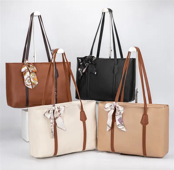 Large Capacity Tote Bag with Silk Ribbon