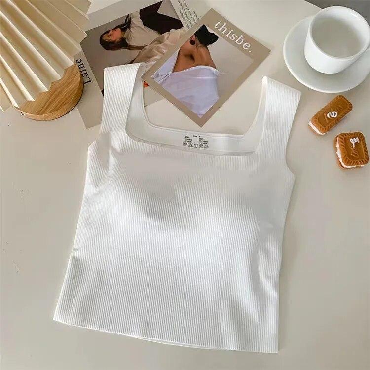 Seamless Wide Shoulder Padded Camisole Square Neck Top