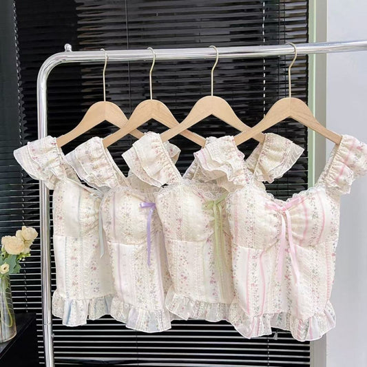 Floral Ruffle Cottagecore Sleeveless Top