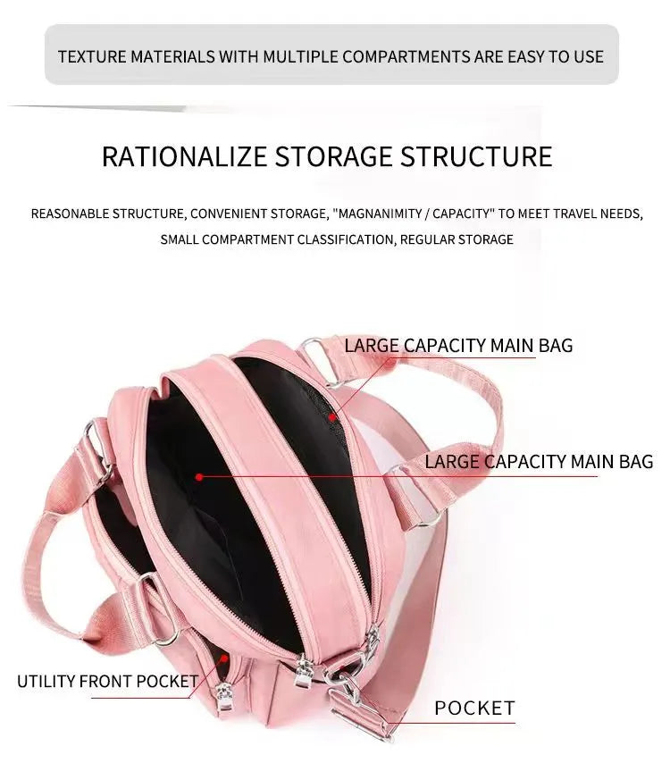 Multicompartment Nylon Crossbody Bag with Adjustable Strap