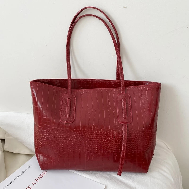 Crocodile Pattern Leather Tote Bag