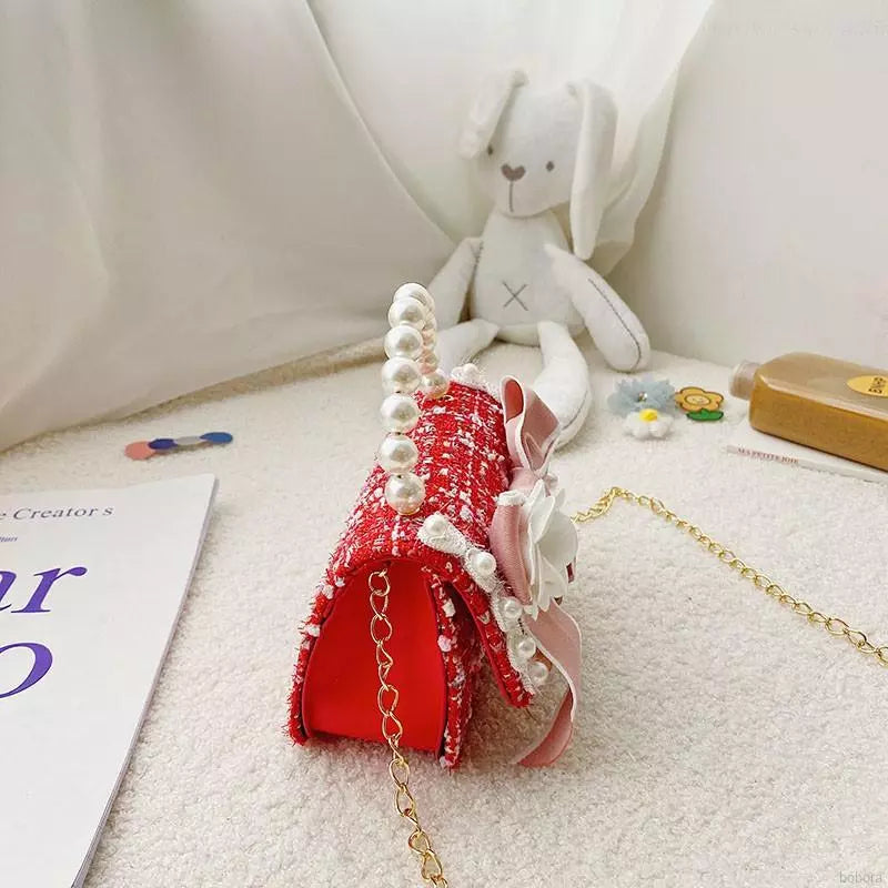 Girl's Pearl Handle Tweed Mini Bag