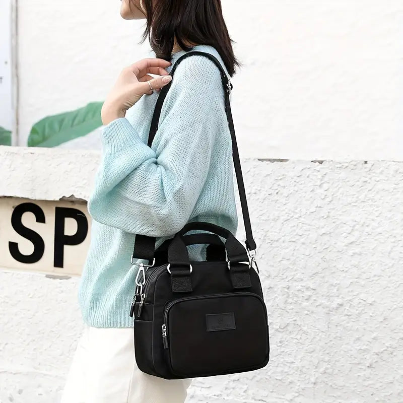 Multicompartment Nylon Crossbody Bag with Adjustable Strap