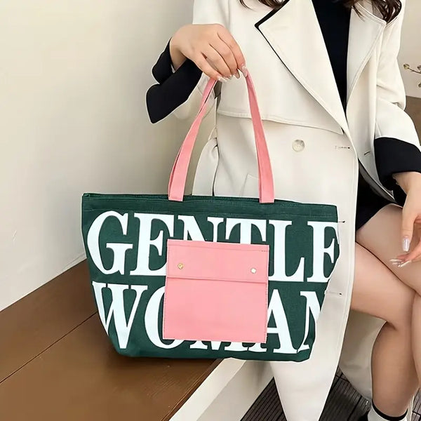 GW Large Capacity Letter Printed Canvas Tote Bag