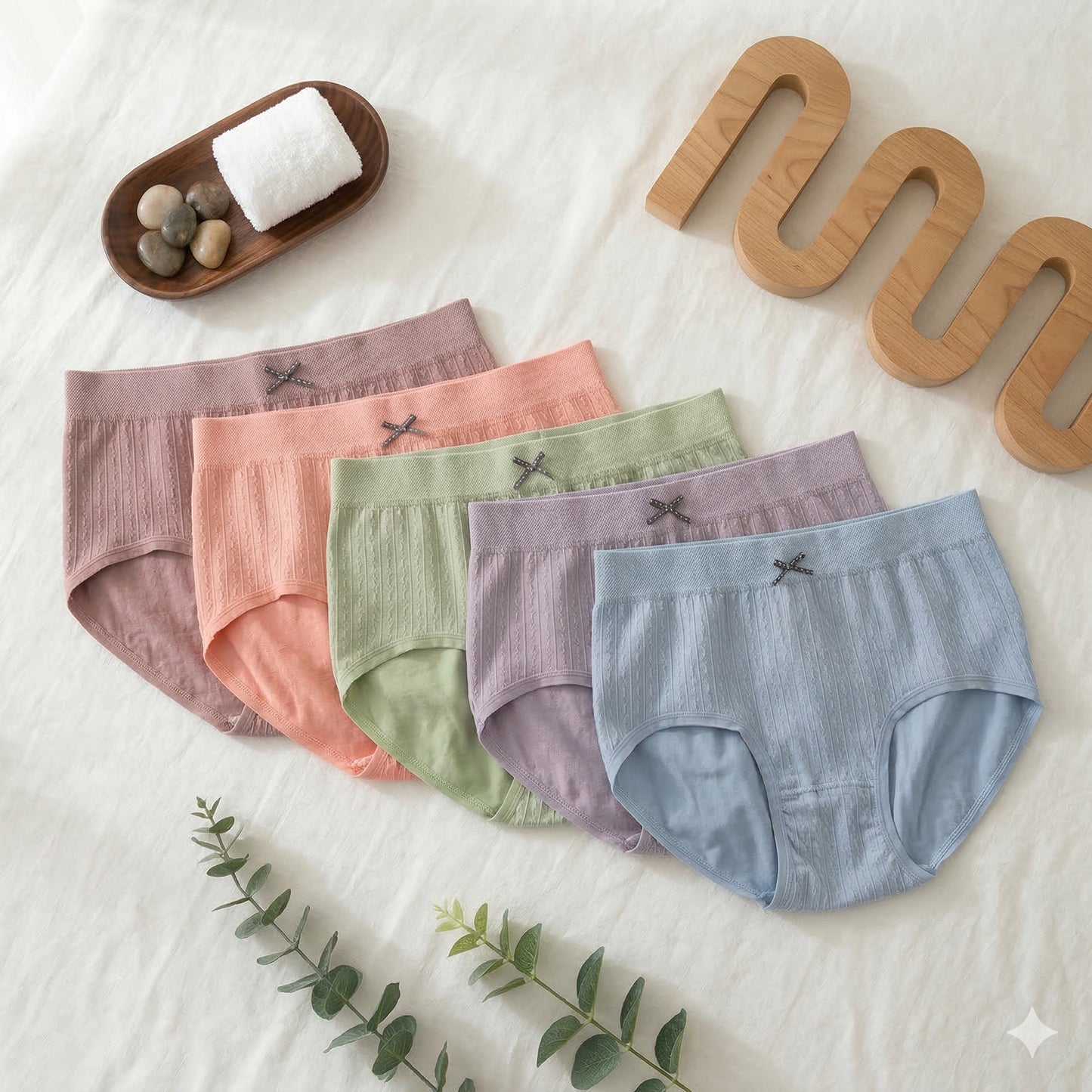 5PCS Antibacterial Hip Lifting Stretch Panty Bow Design