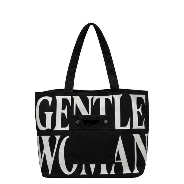 GW Large Capacity Letter Printed Canvas Tote Bag