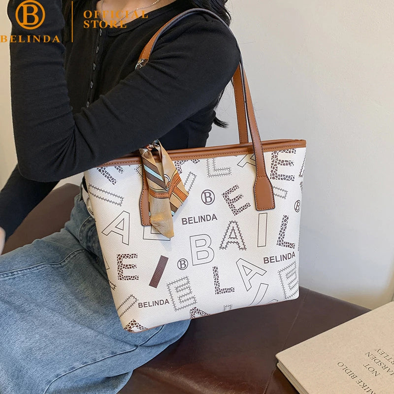 Premier High-End Leather Silk Scarf Tote Bag