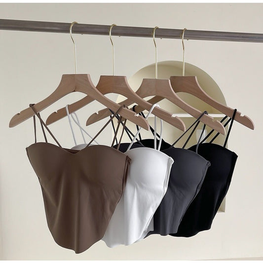 Ice Silk Seamless Cross Spaghetti Strap Padded Camisole