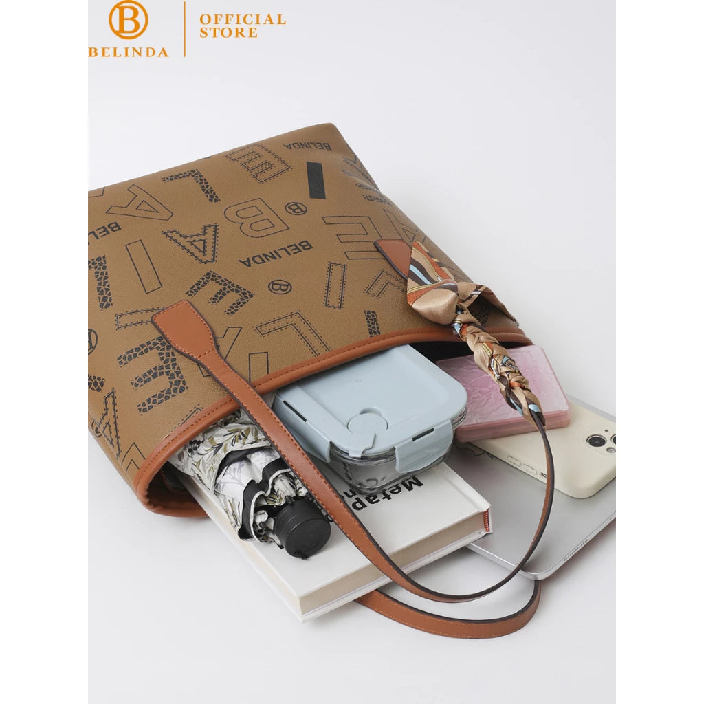 Premier High-End Leather Silk Scarf Tote Bag