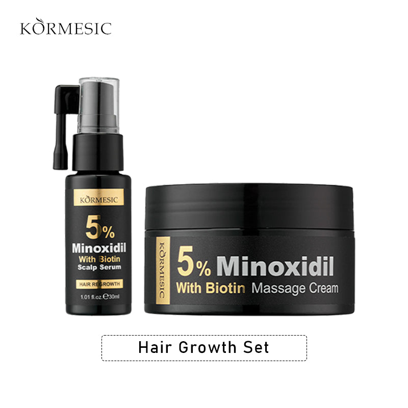 KORMESIC Minoxidil 5% with Biotin Scalp Serum & Massage Cream Set
