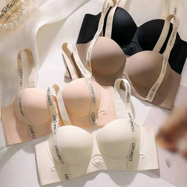 Letter Shoulder Strap Seamless Push Up Bra
