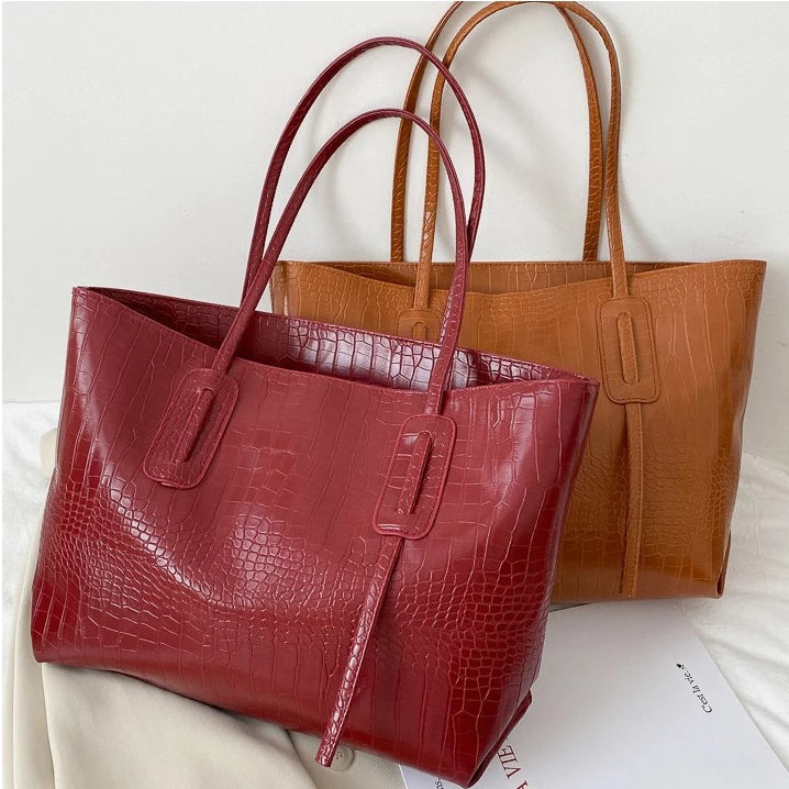 Crocodile Pattern Leather Tote Bag