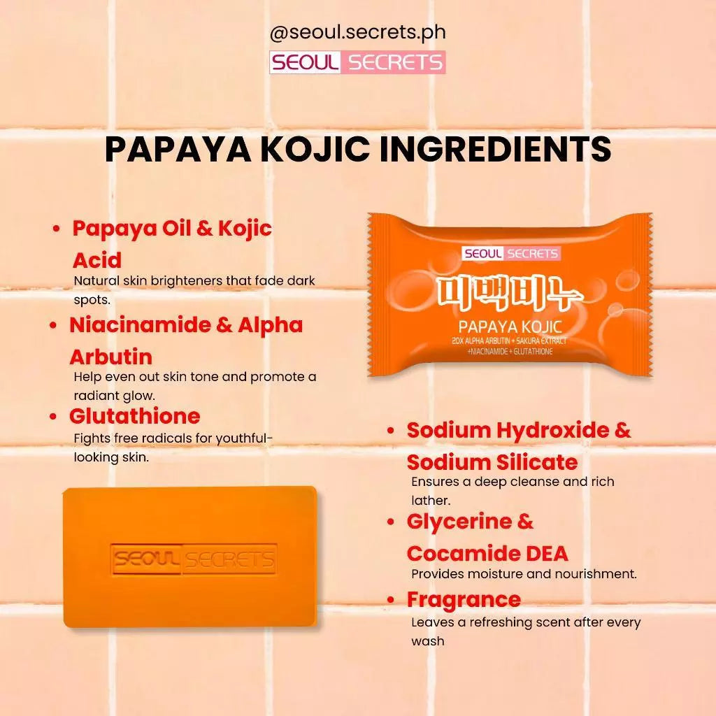 SEOUL SECRET Papaya Kojic 20X Whitening Soap