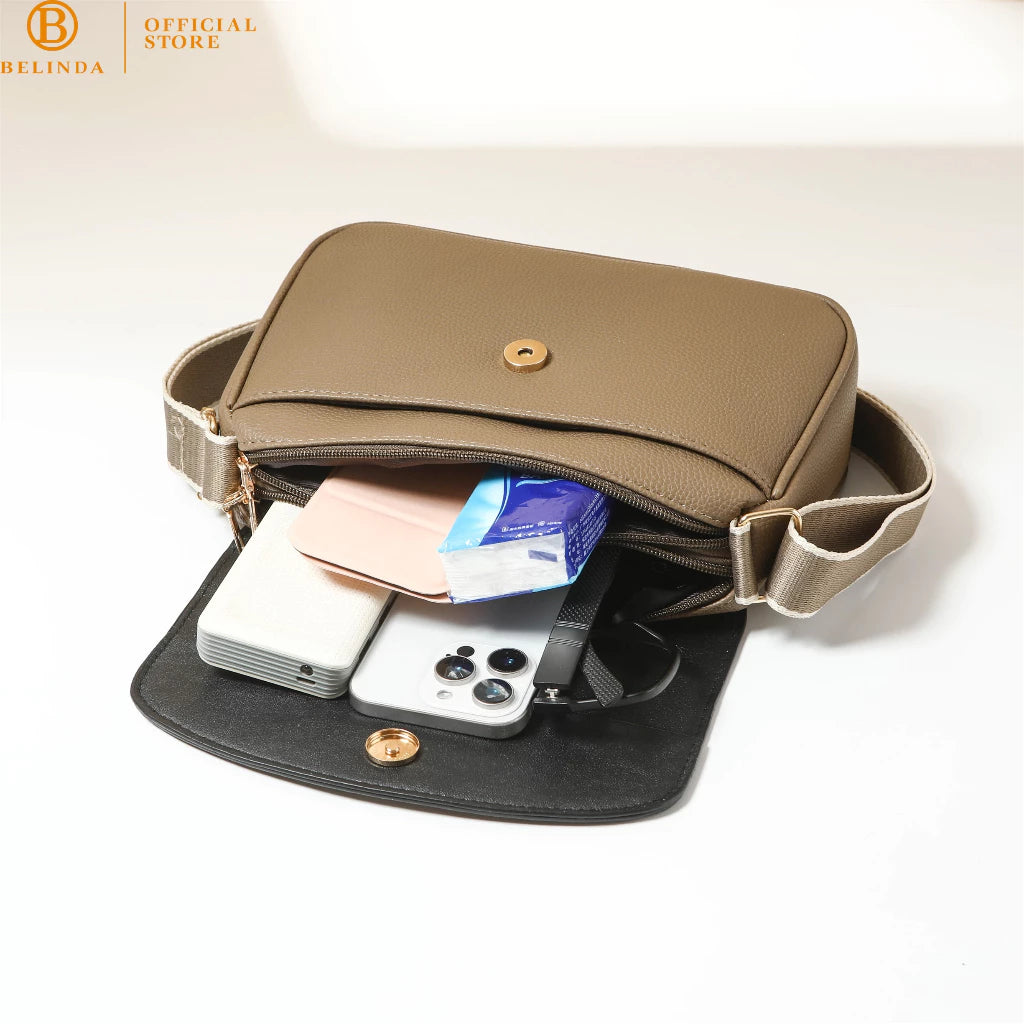 2-in-1 Wide Strap Leather Sling Bag with Wallet