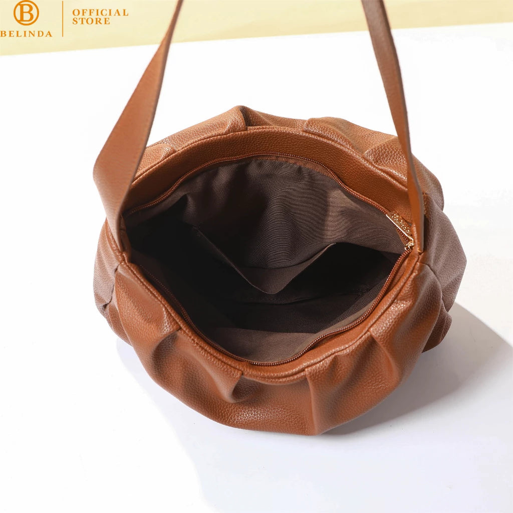 Japanese Soft Leather Pleated Shoulder Bag