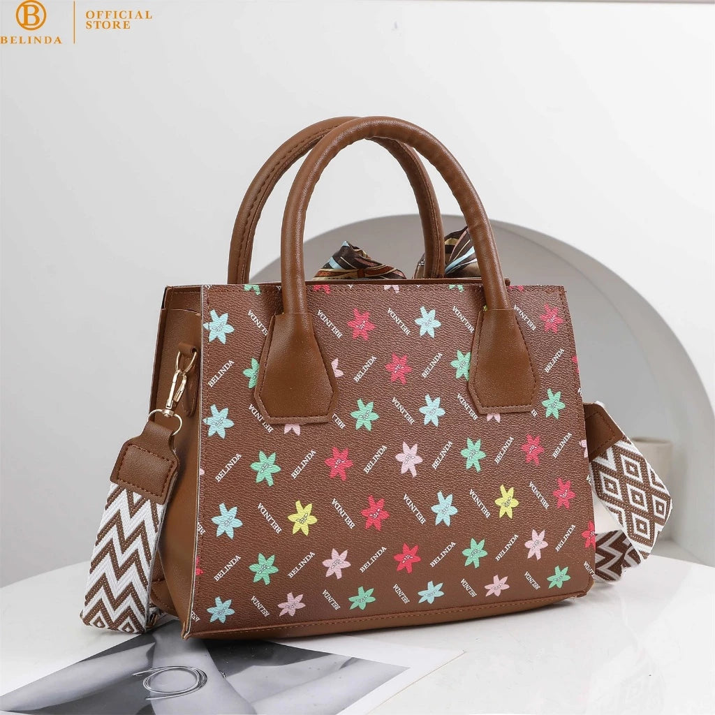 Square Leather Flower Wear a Scarf High-End Shoulder Sling Bag