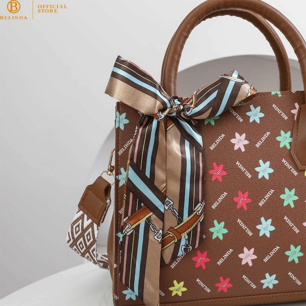 Square Leather Flower Wear a Scarf High-End Shoulder Sling Bag