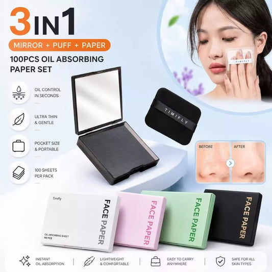 100 Sheets Face Oil Blotting Paper with Mirror and Puff