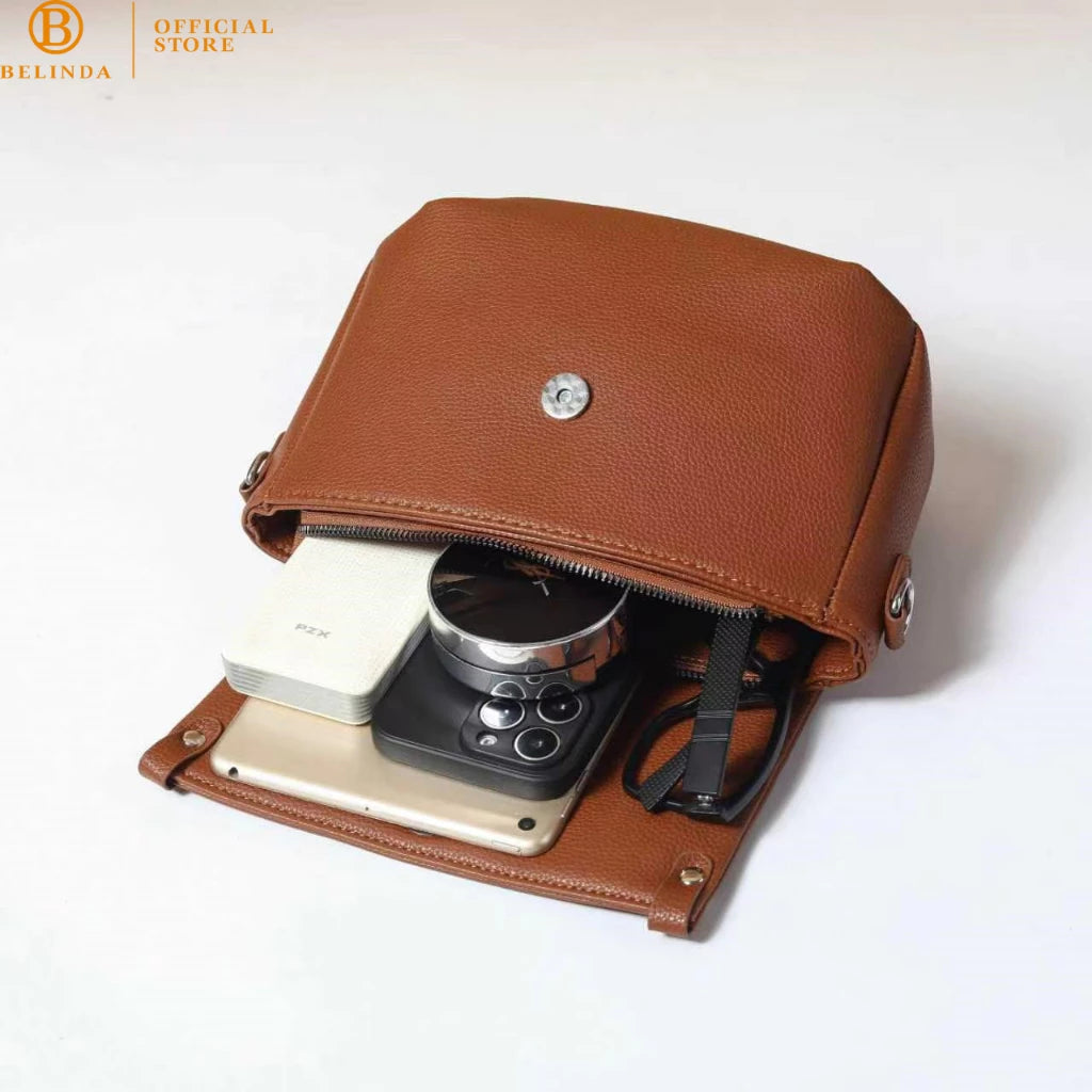 BELINDA Casual Messenger Bag with Zipper Accent Flap