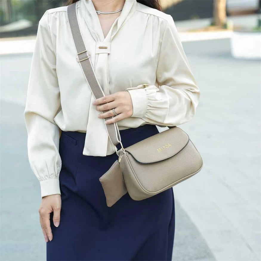 2-in-1 Wide Strap Leather Sling Bag with Wallet (Ver.2)