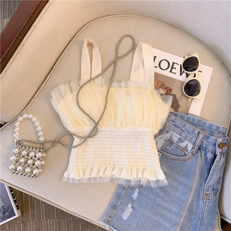 Smocked Tulle Ruffle Camisole Top