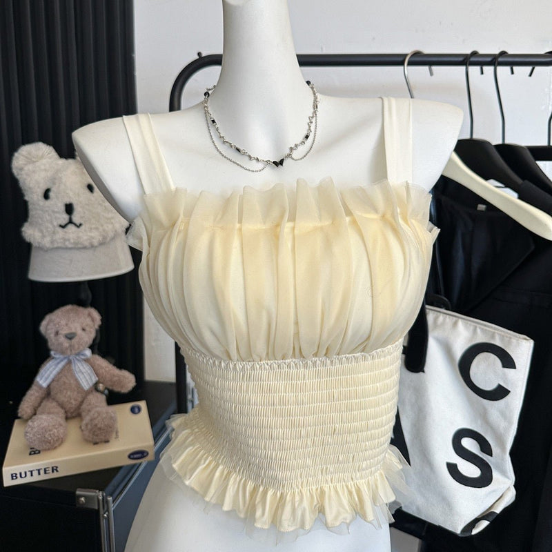Smocked Tulle Ruffle Camisole Top