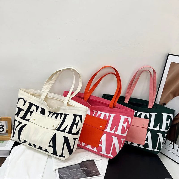GW Large Capacity Letter Printed Canvas Tote Bag