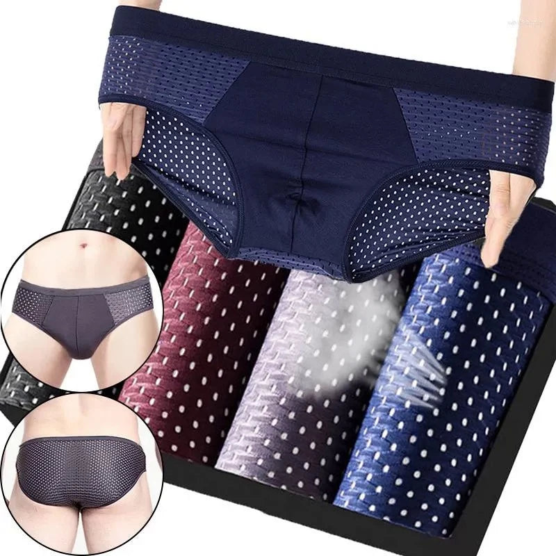 4Pcs/Set Men's Ice Silk Mesh Underwear