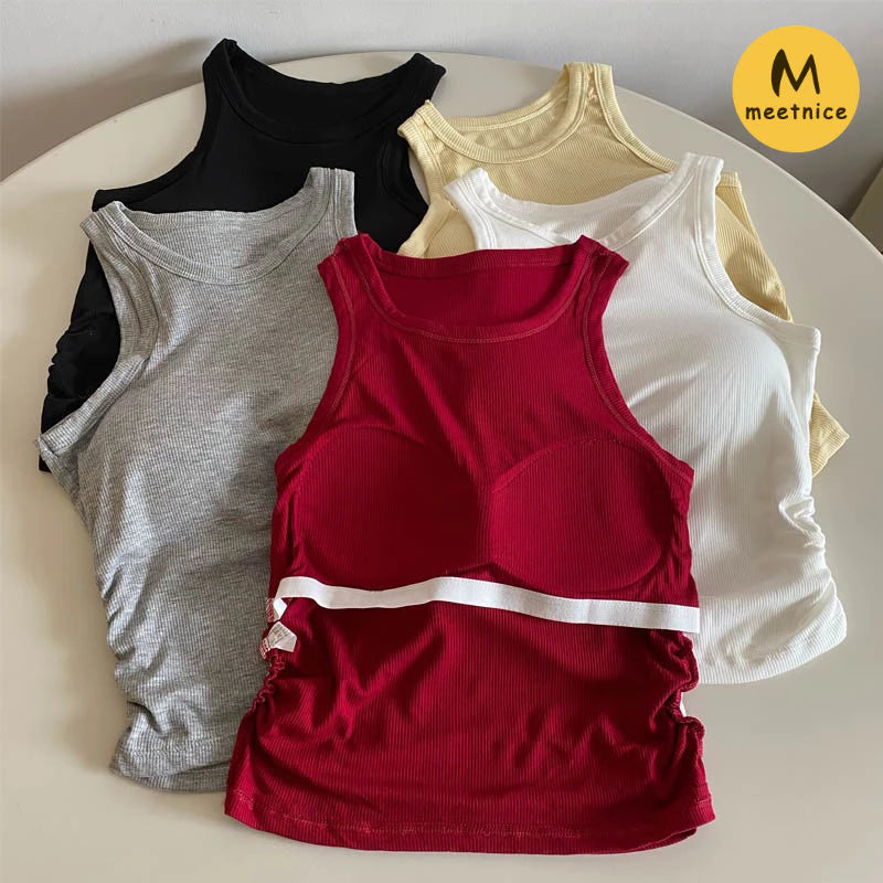 Ribbed Padded Sleeveless Tank Top